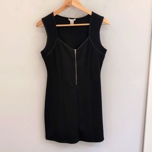 Black stretch mini-dress with front zip
